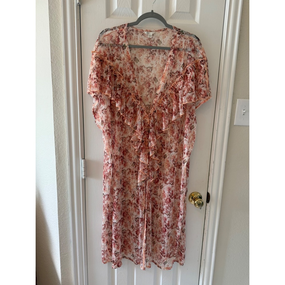 Cato Floral Lace Ruffle Front Dress Sheer Overlay Romantic Boho 18/20W Plus - Picture 3 of 7
